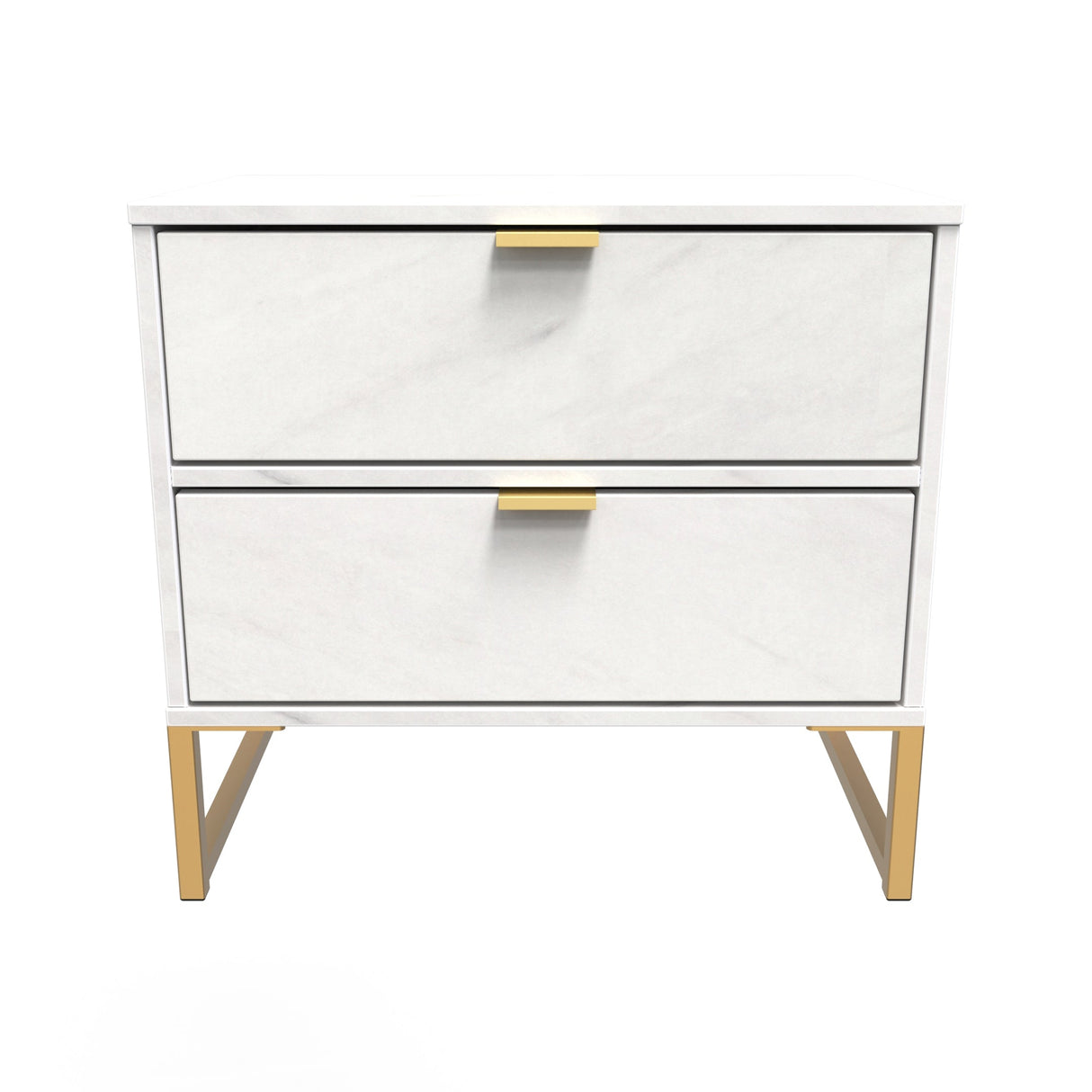 Diego 2 Drawer Midi Bedside Cabinet with Gold Frame Legs - Welcome Furniture