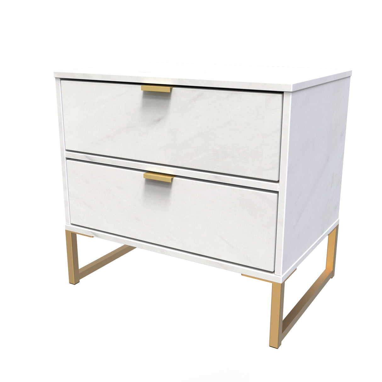 Diego 2 Drawer Midi Bedside Cabinet with Gold Frame Legs - Welcome Furniture