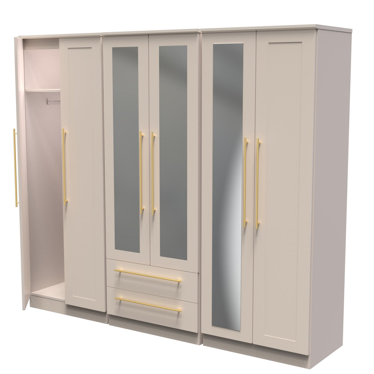 Haworth Tall 6 Door 2 Drawer Mirrored Wardrobe