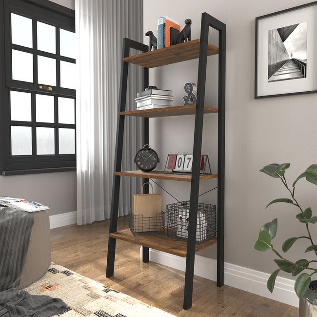 Ealing Rustic Industrial 4 Tier Bookcase - LPD
