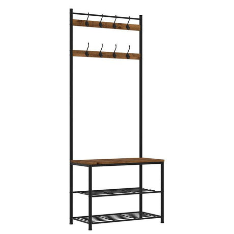 Ealing Rustic Industrial Hallway Coat & Shoe Rack Storage Unit - LPD
