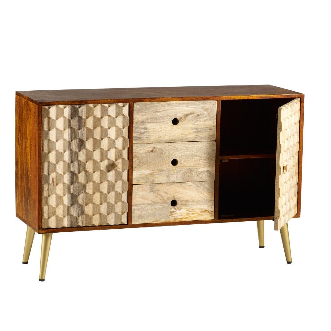 Edison 2 Door 3 Drawer Sideboard with Gold Legs - Indian Hub
