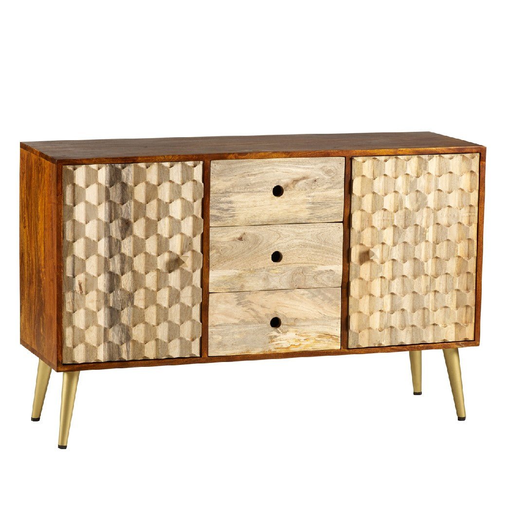 Edison 2 Door 3 Drawer Sideboard with Gold Legs - Indian Hub