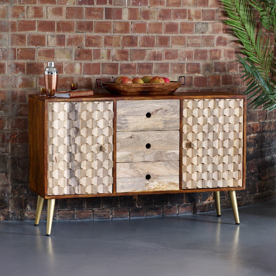 Edison 2 Door 3 Drawer Sideboard with Gold Legs - Indian Hub