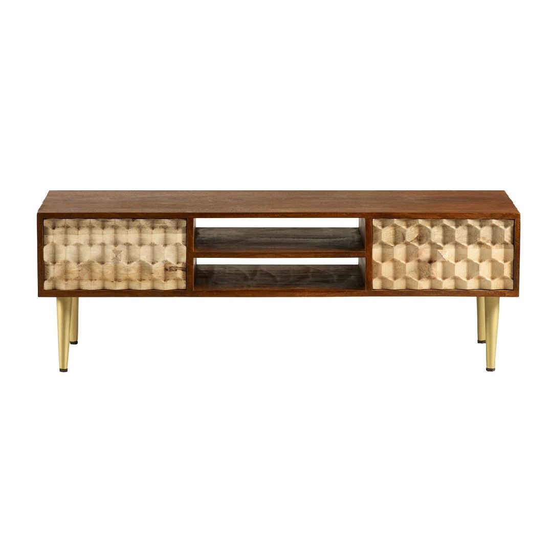 Edison 2 Door TV Unit with Gold Legs - Indian Hub