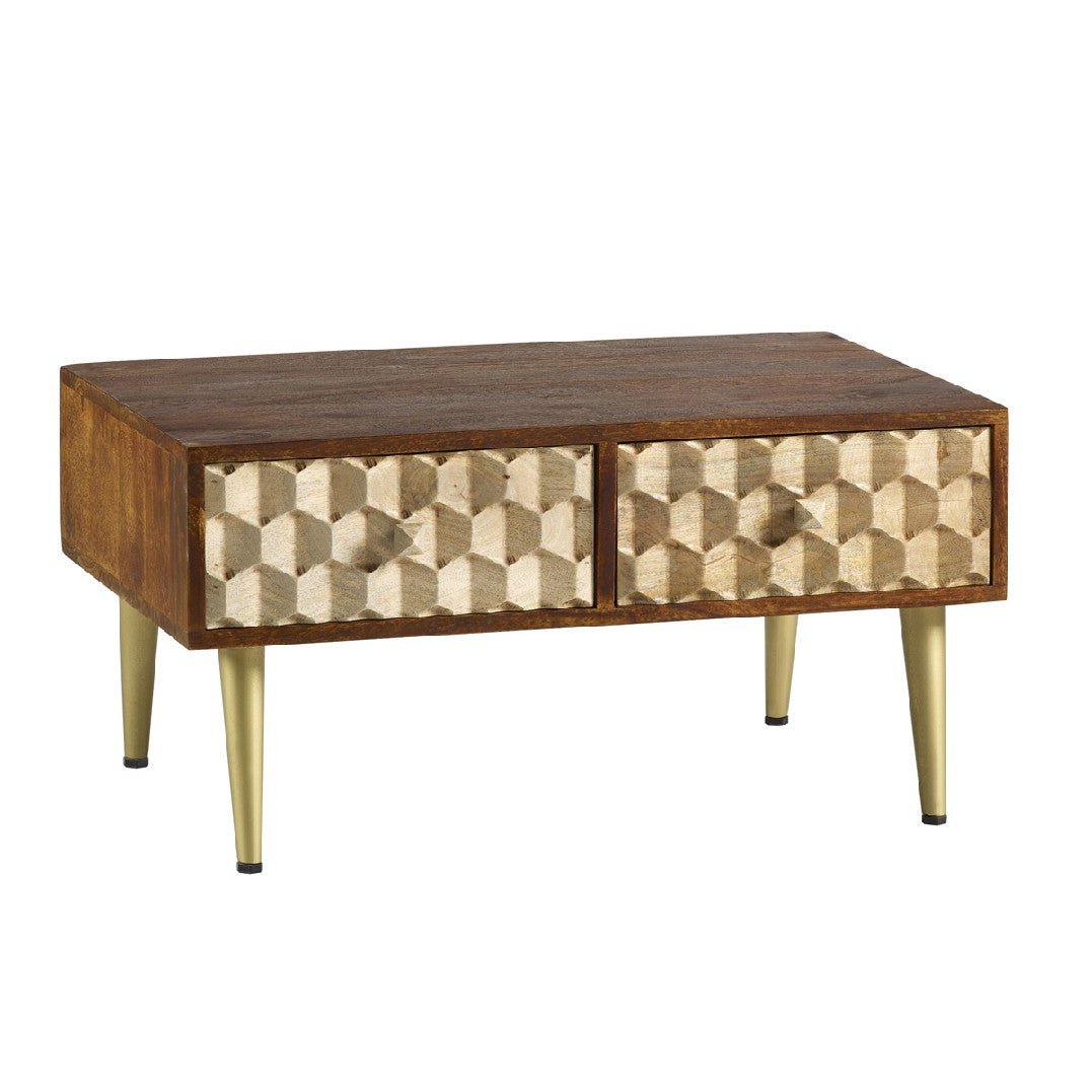 Edison 2 Drawer Coffee Table with Gold Legs - Indian Hub