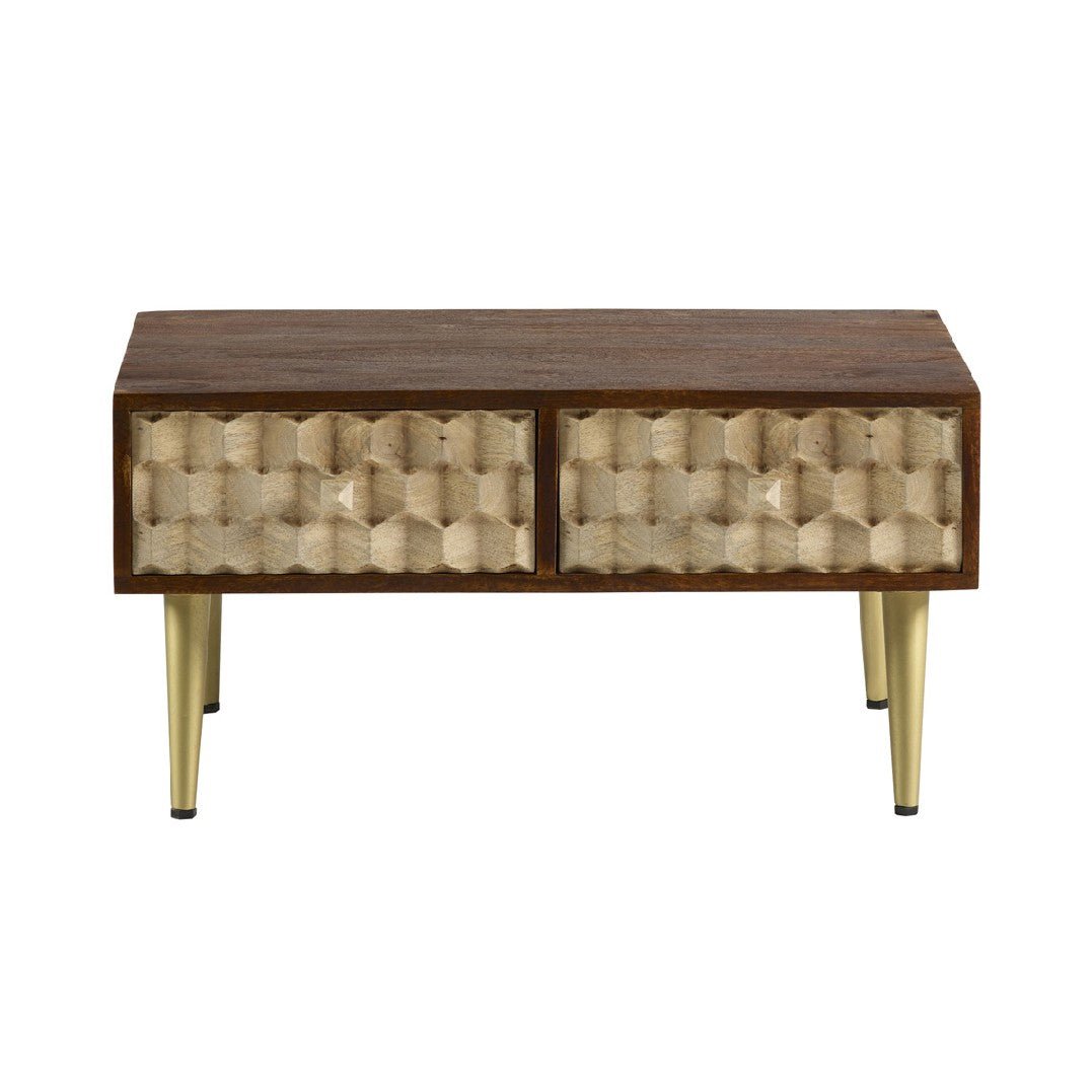 Edison 2 Drawer Coffee Table with Gold Legs - Indian Hub