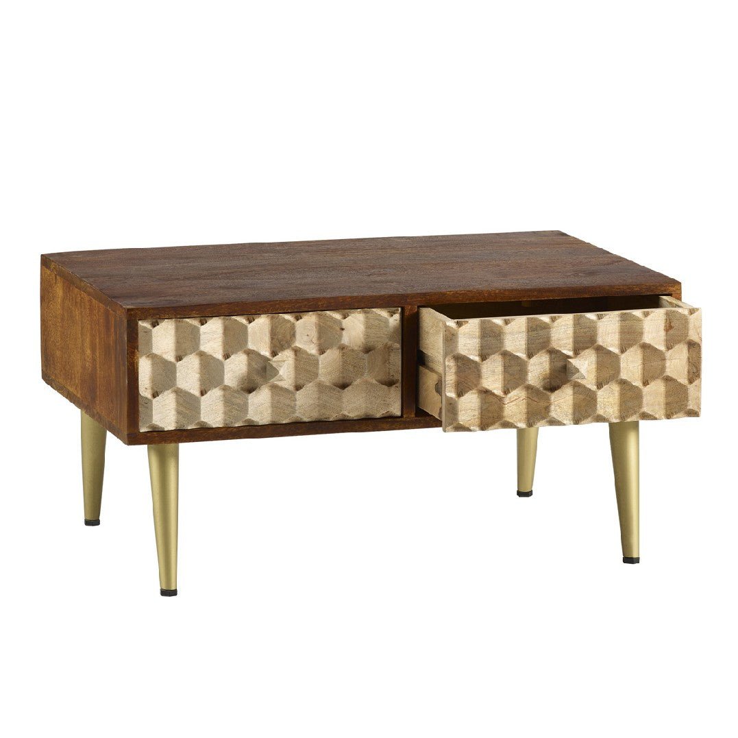 Edison 2 Drawer Coffee Table with Gold Legs - Indian Hub