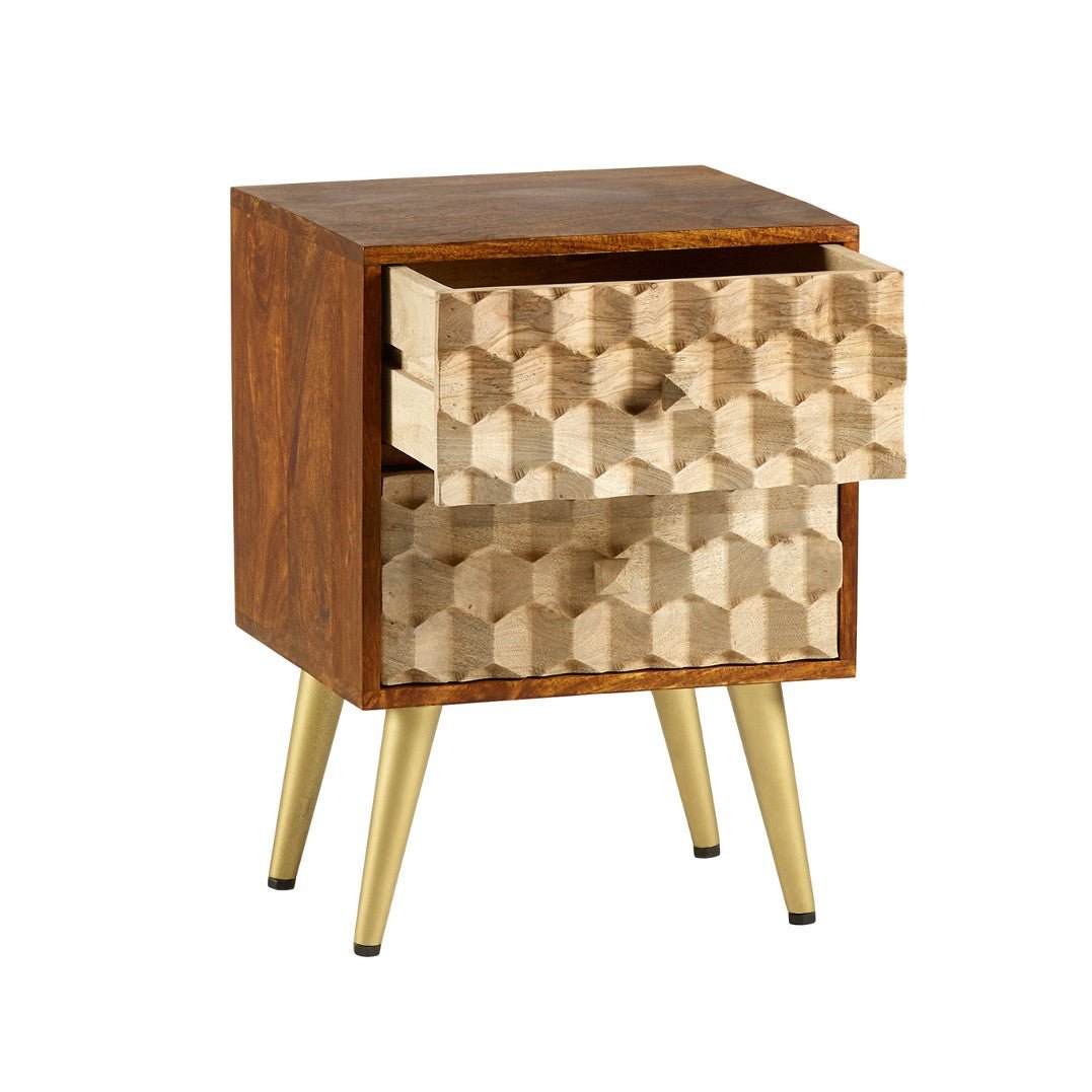 Edison 2 Drawer Side Table with Gold Legs - Indian Hub