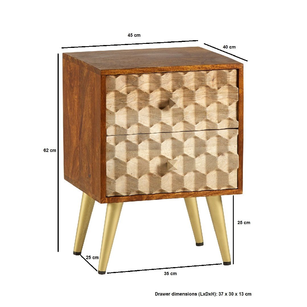 Edison 2 Drawer Side Table with Gold Legs - Indian Hub