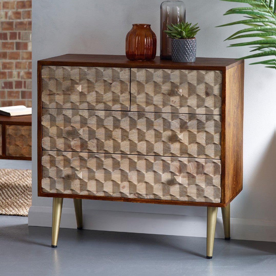 Edison 4 Drawer Chest with Gold Legs - Indian Hub