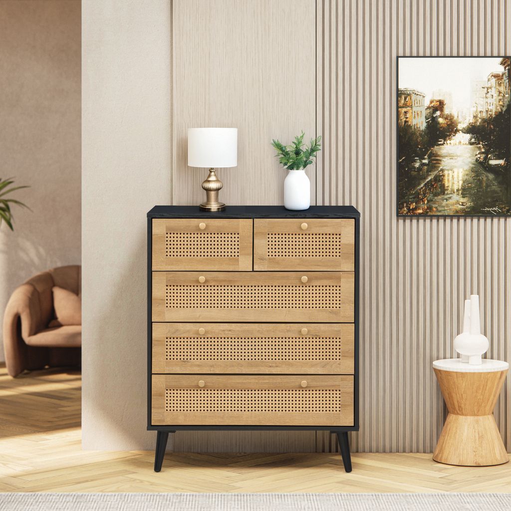 Manila Rattan 3+2 Drawer Chest of Drawers