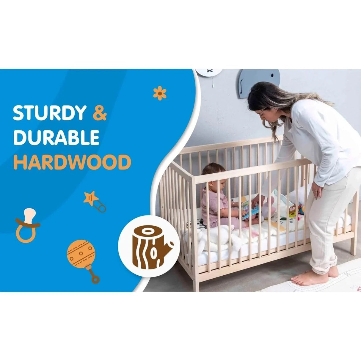 Ella Wooden Cot 120 x 60cm with Adjustable Levels - Swish Furniture