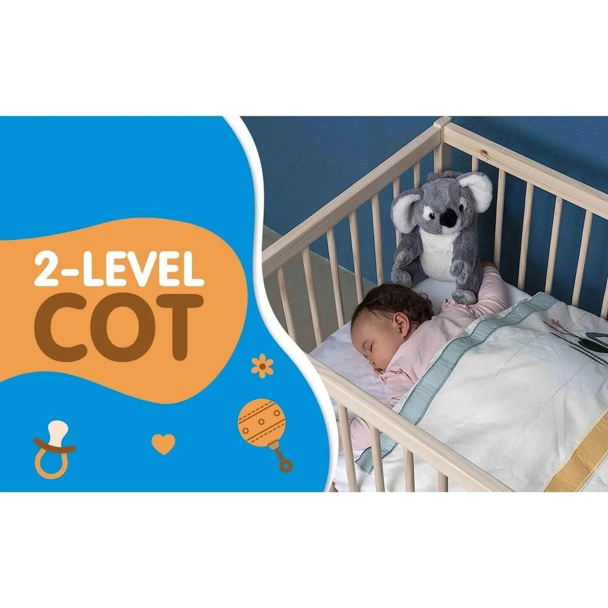 Ella Wooden Cot 120 x 60cm with Adjustable Levels - Swish Furniture