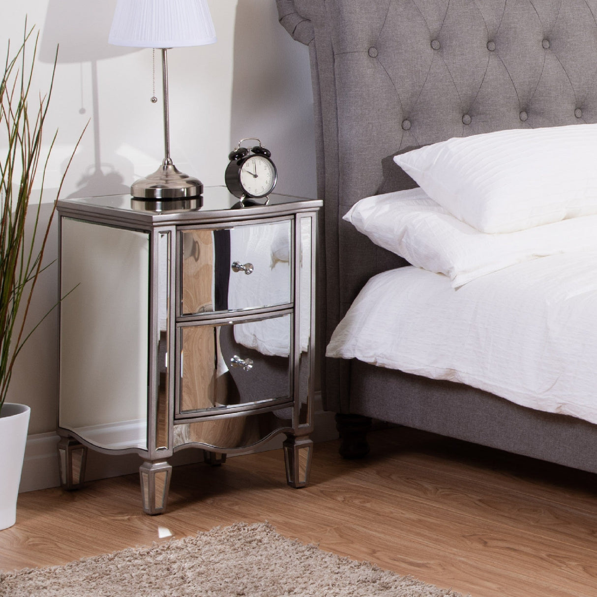 Elysee Mirrored Glass 2 Drawer Bedside - Birlea