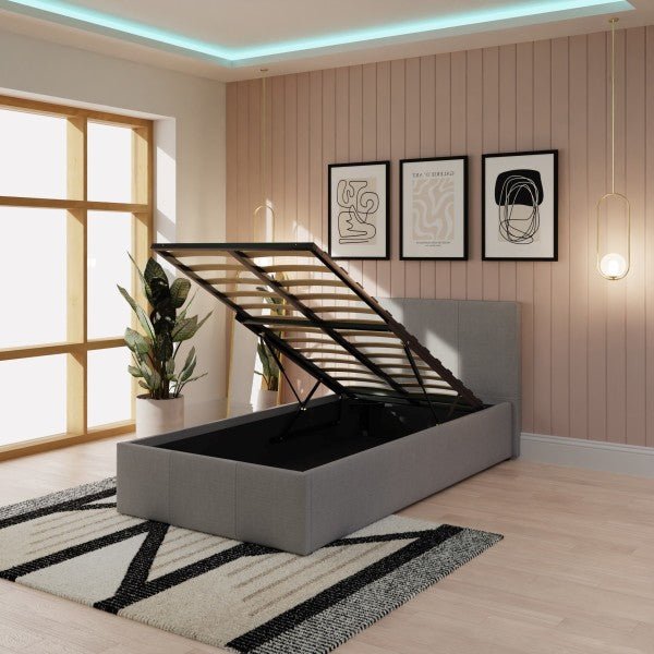 End Lift Ottoman Bed in Grey Fabric - GFW