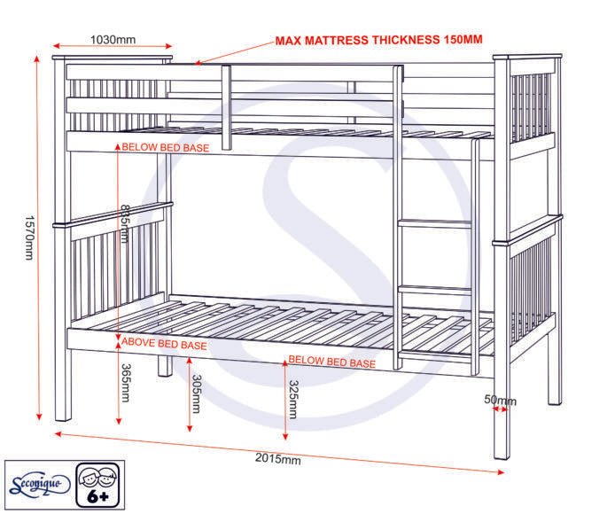 Erin 3ft Single Bunk Bed - Seconique