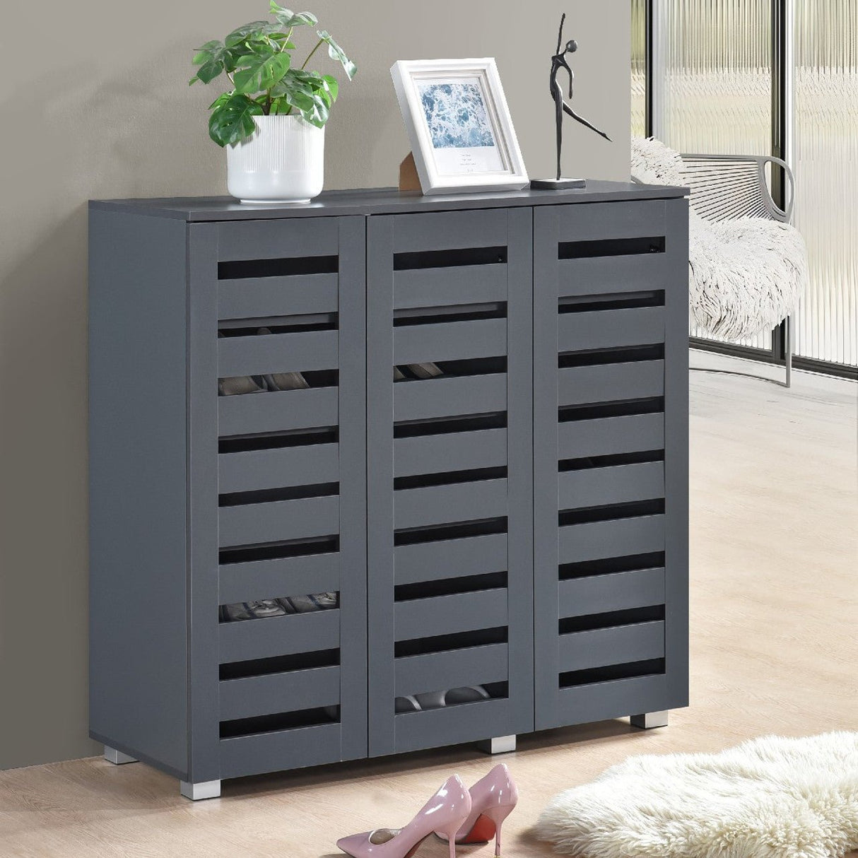 Euston Modern 3 Door Shoe Storage Cabinet - Swish Furniture
