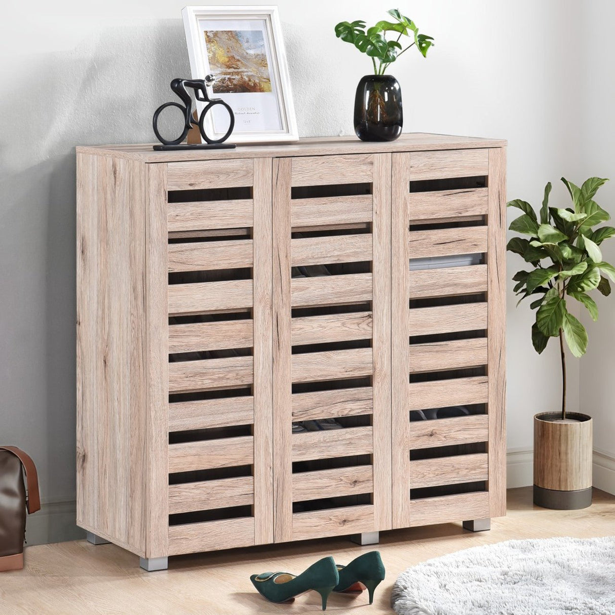 Euston Modern 3 Door Shoe Storage Cabinet - Swish Furniture