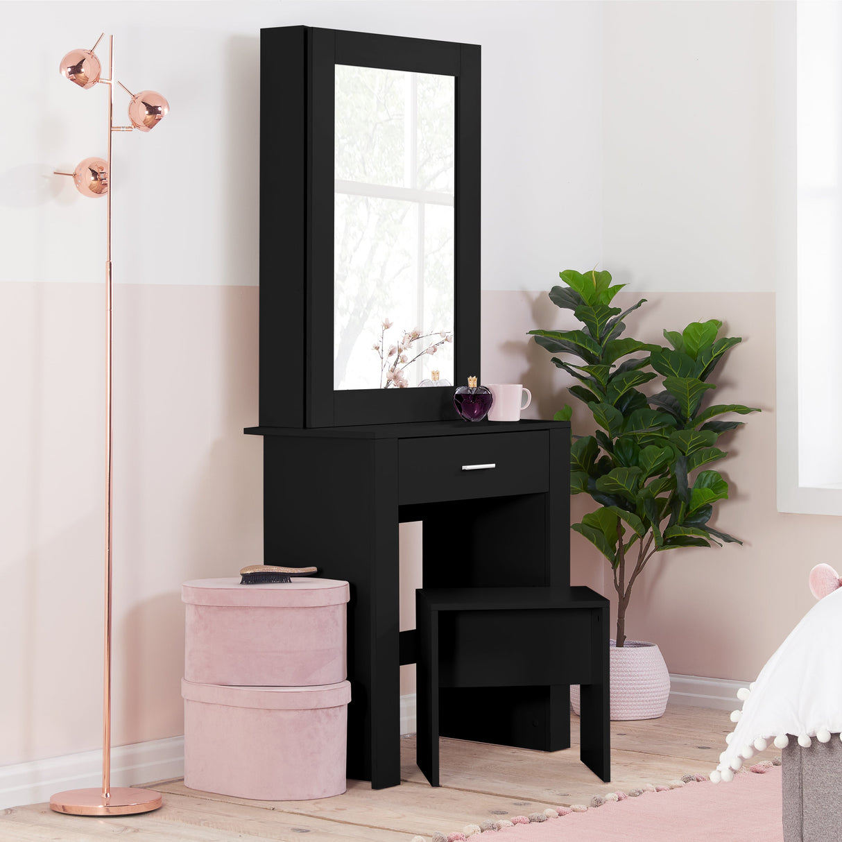 Evelyn 1 Drawer Sliding Mirror Dressing Table Set - Birlea