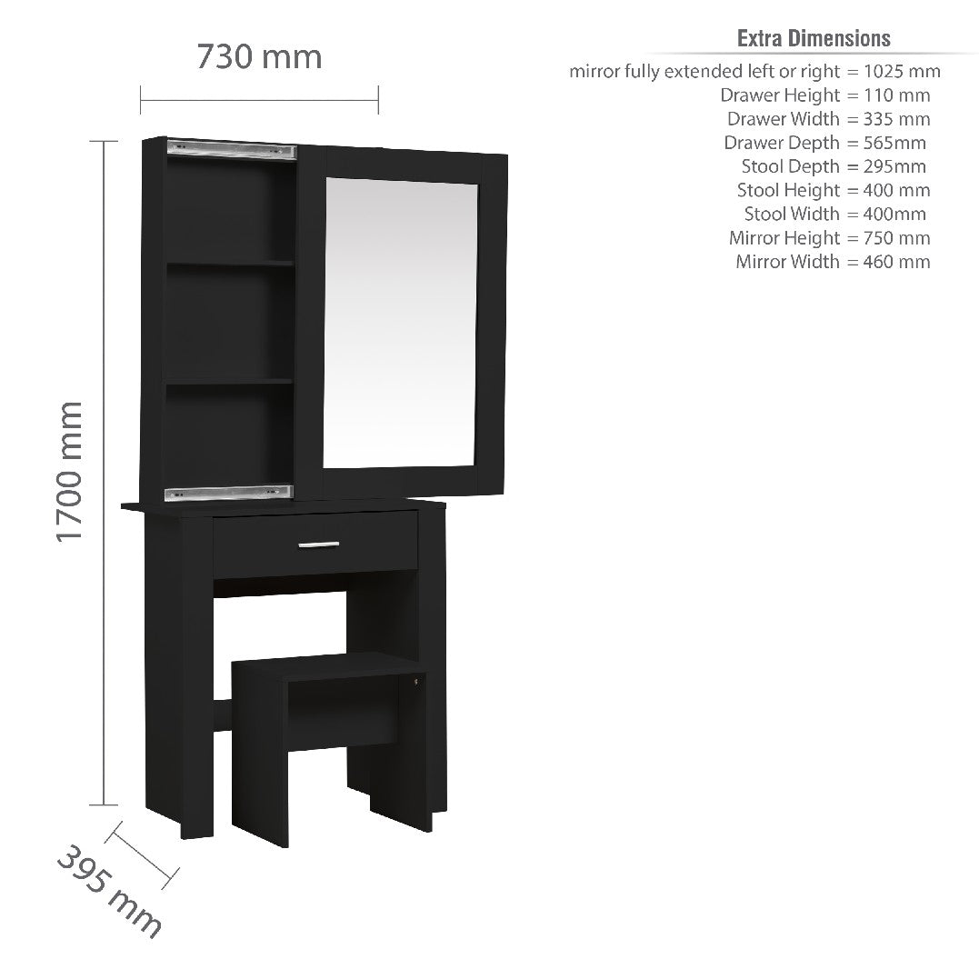 Evelyn 1 Drawer Sliding Mirror Dressing Table Set - Birlea