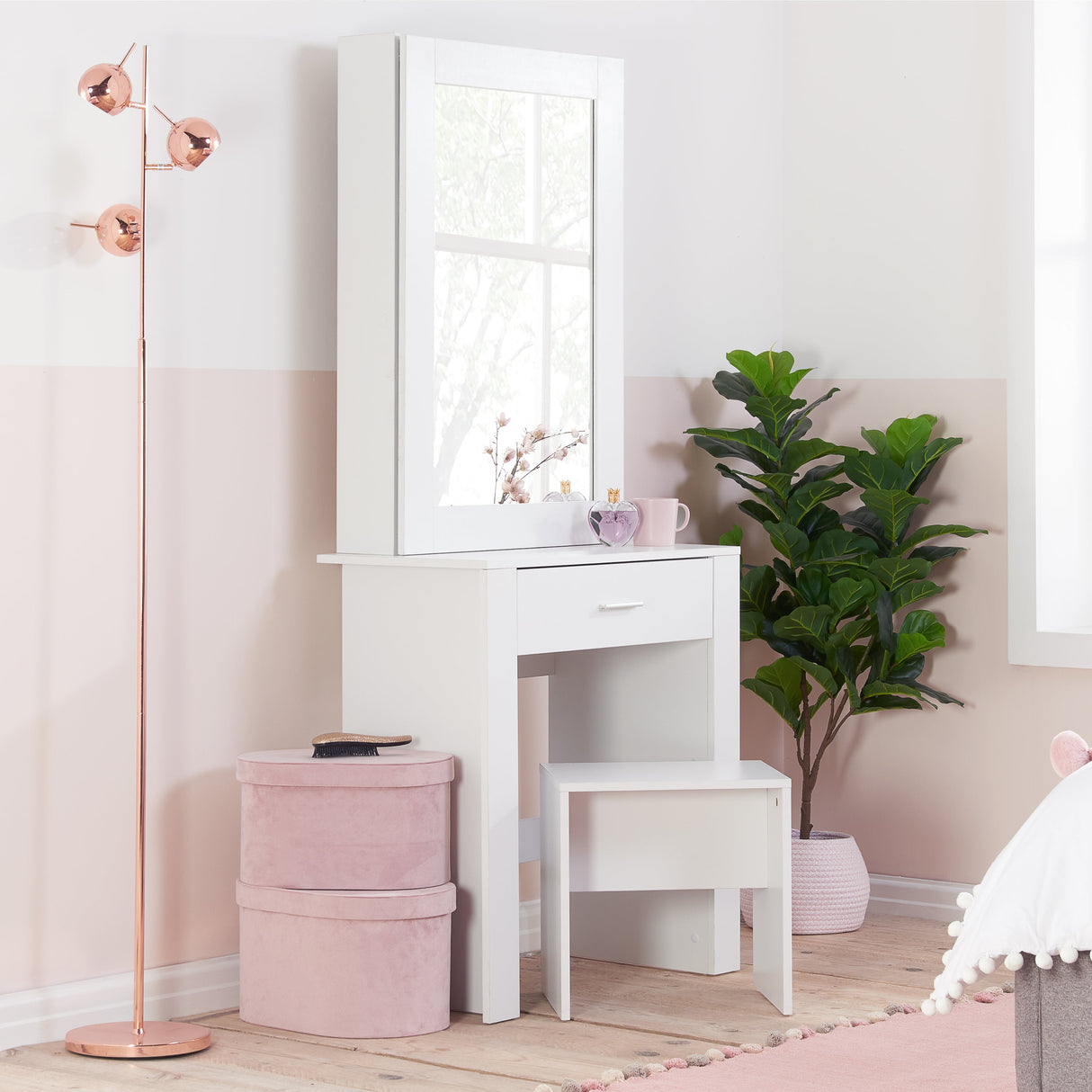 Evelyn 1 Drawer Sliding Mirror Dressing Table Set - Birlea