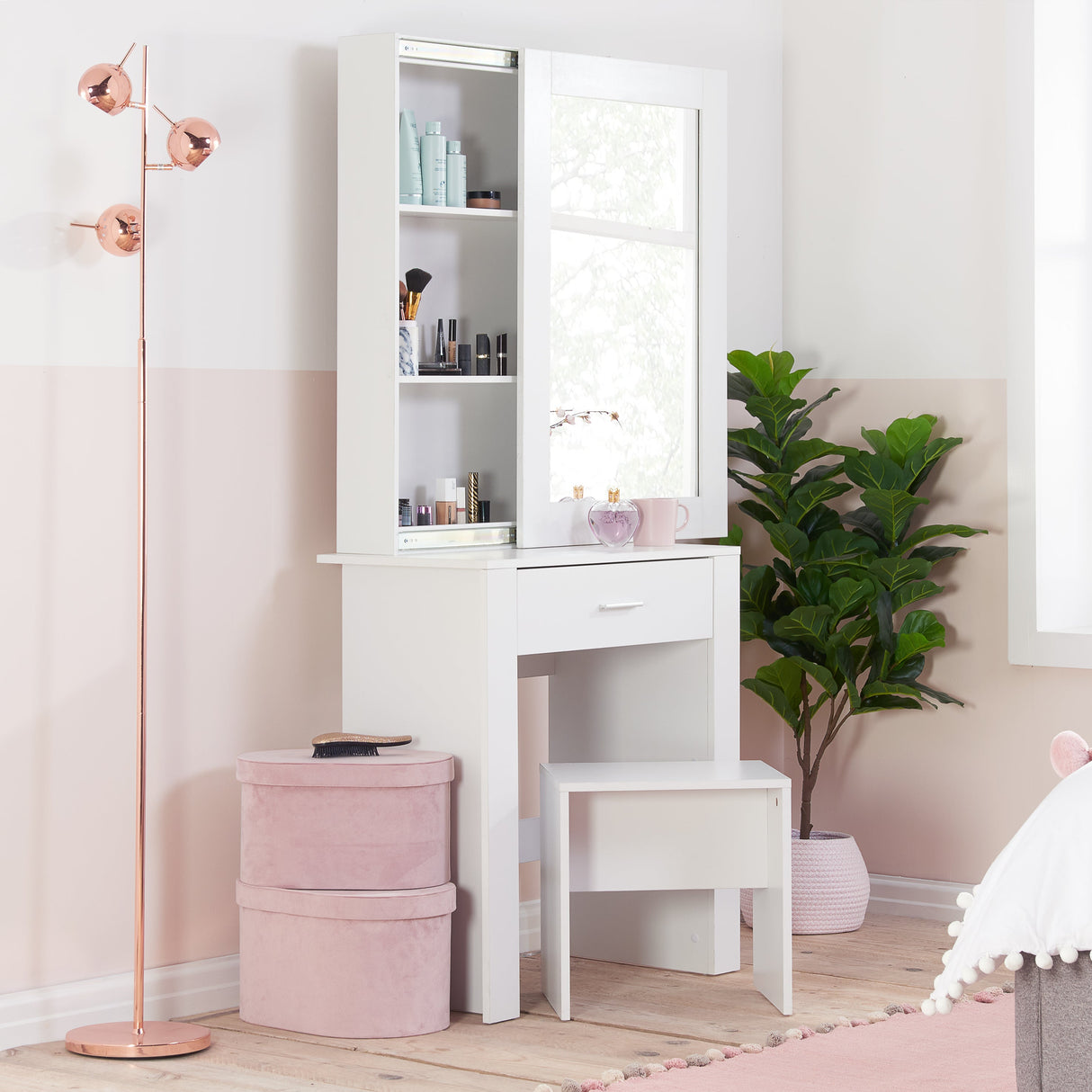 Evelyn 1 Drawer Sliding Mirror Dressing Table Set - Birlea