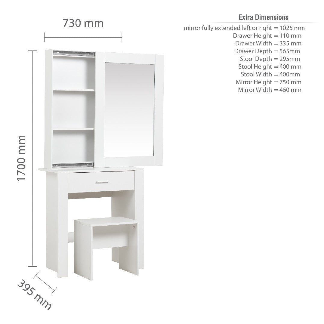 Evelyn 1 Drawer Sliding Mirror Dressing Table Set - Birlea
