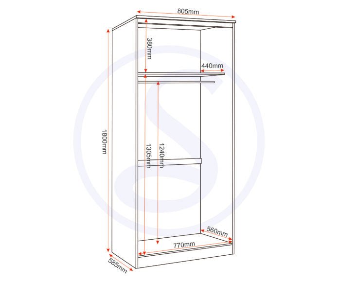 Felix 2 Door Double Wardrobe - Seconique