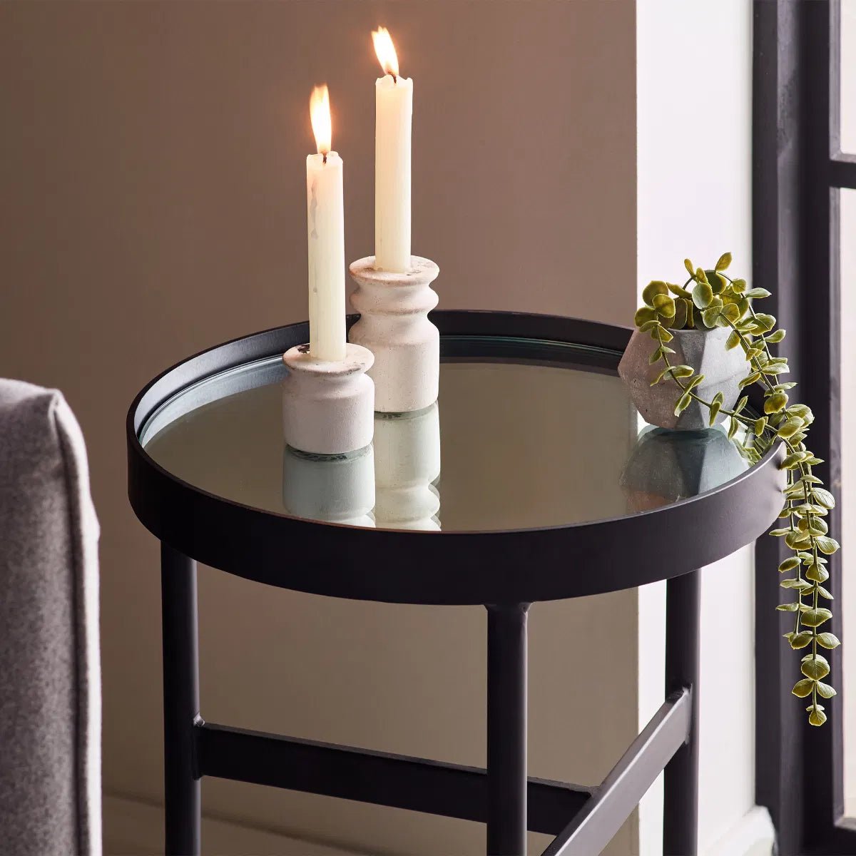 Franki Round Mirrored Glass Lamp Table - Julian Bowen