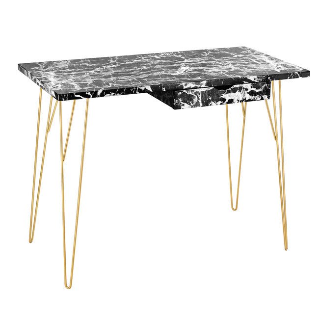 Fusion Light Wood 1 Drawer Desk with Gold Hairpin Legs - LPD