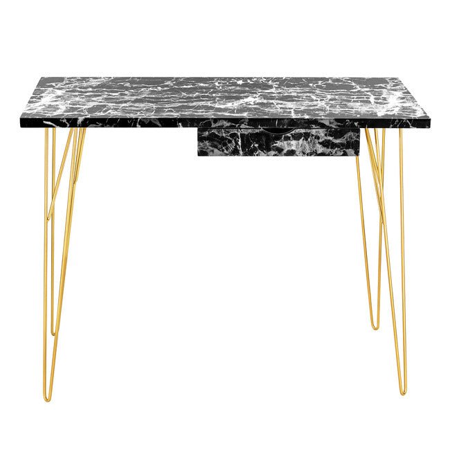 Fusion Light Wood 1 Drawer Desk with Gold Hairpin Legs - LPD
