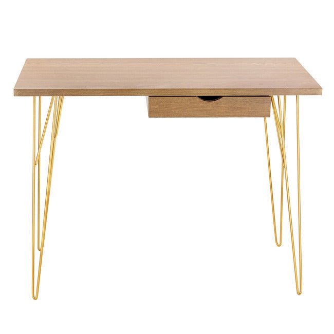 Fusion Light Wood 1 Drawer Desk with Gold Hairpin Legs - LPD