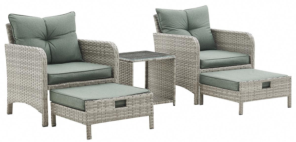 Grenada Rattan Armchair Ottoman Footstool 5 Piece Set - TGC