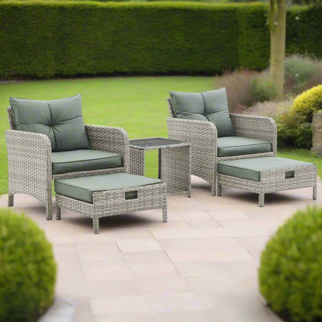 Grenada Rattan Armchair Ottoman Footstool 5 Piece Set - TGC