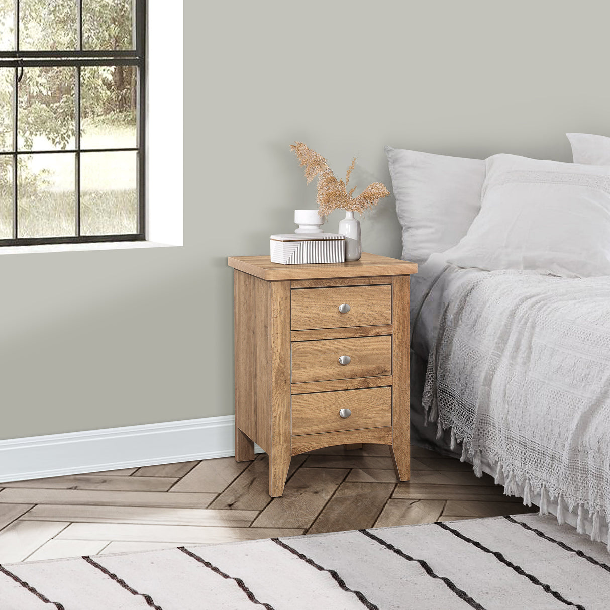 Hampstead 3 Drawer Bedside - Birlea