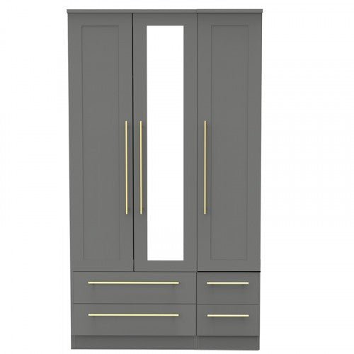 Haworth Triple 3 Door 4 Drawer Mirrored Wardrobe - Welcome Furniture