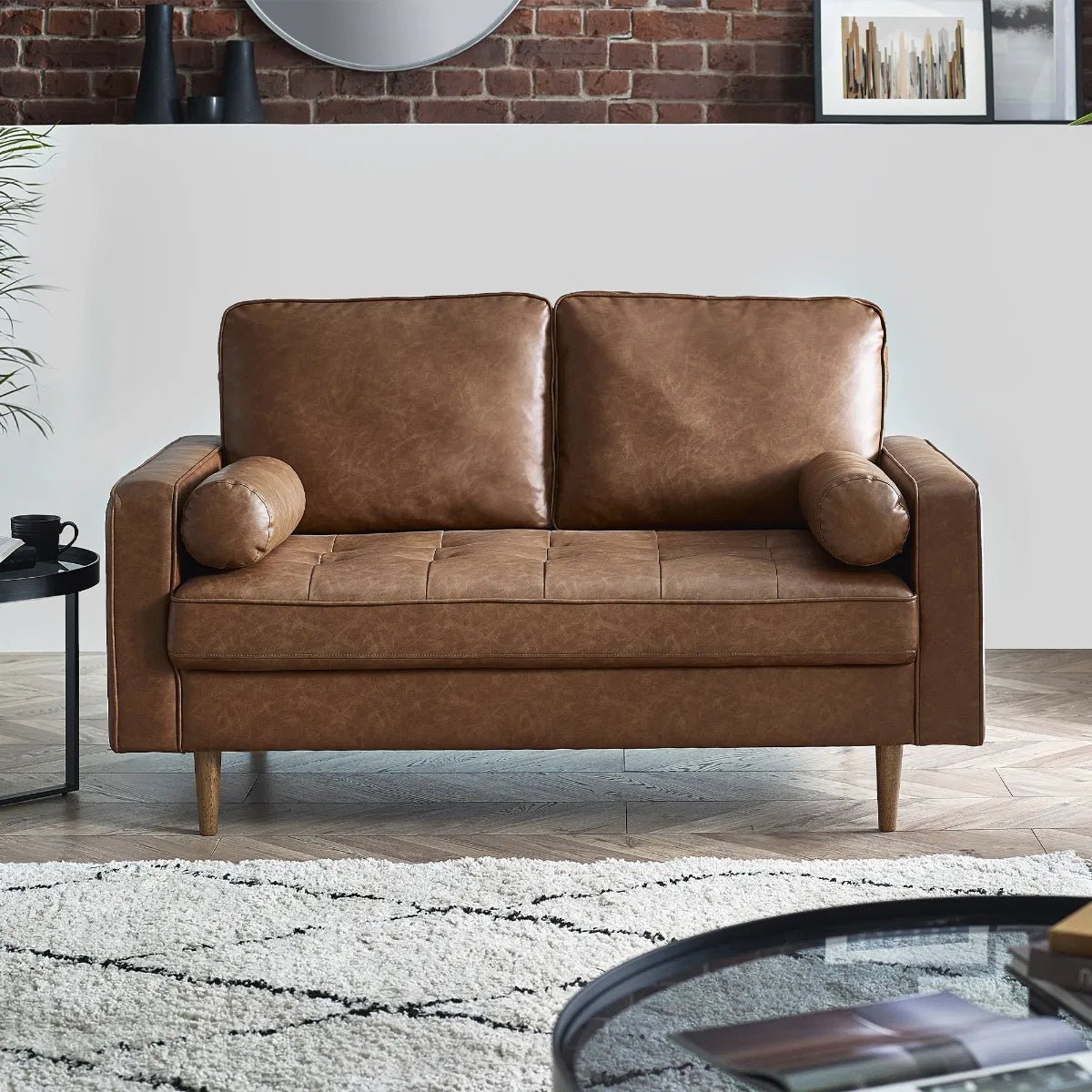 Henley Faux Leather 2 Seater Sofa with Bolsters - Julian Bowen