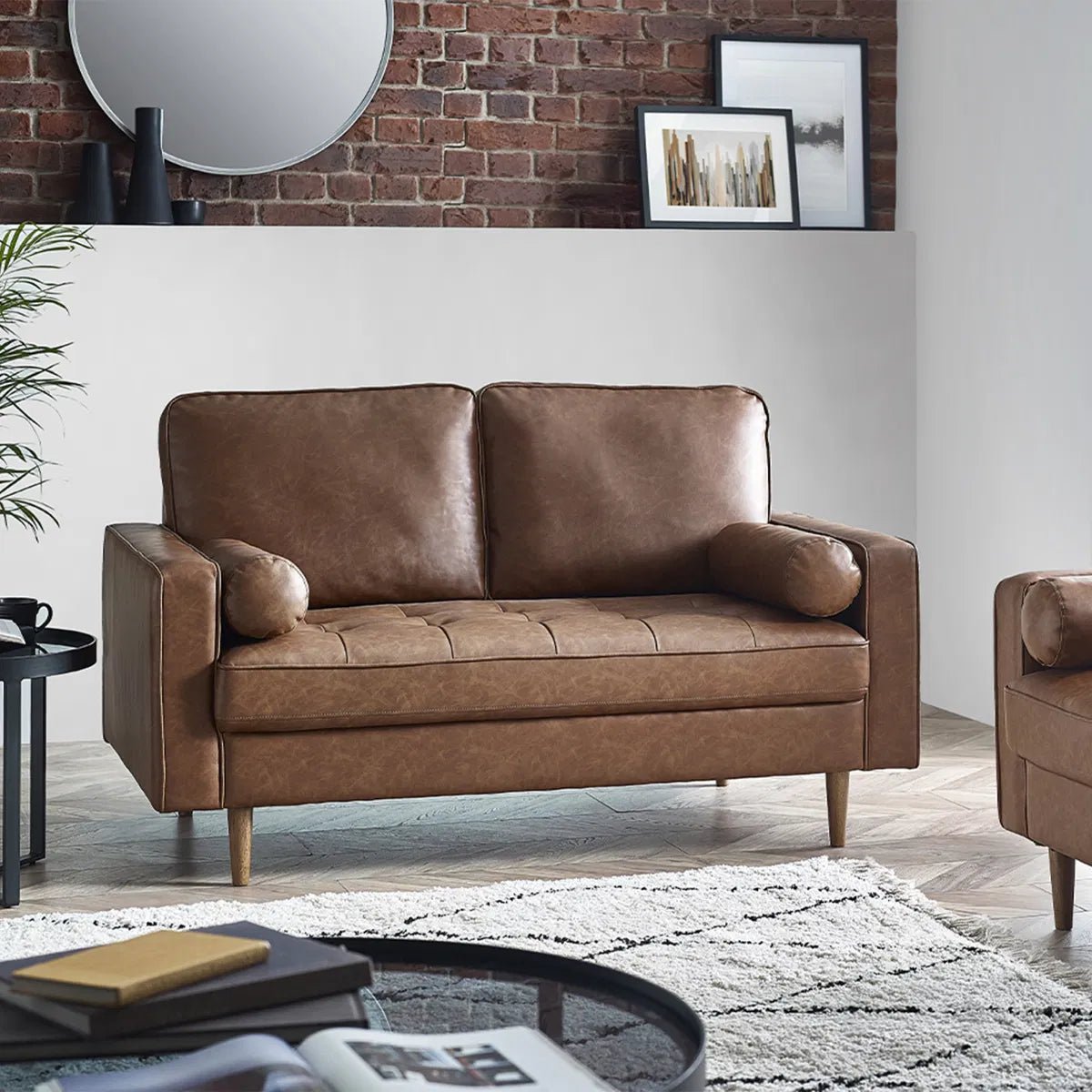 Henley Faux Leather 2 Seater Sofa with Bolsters - Julian Bowen