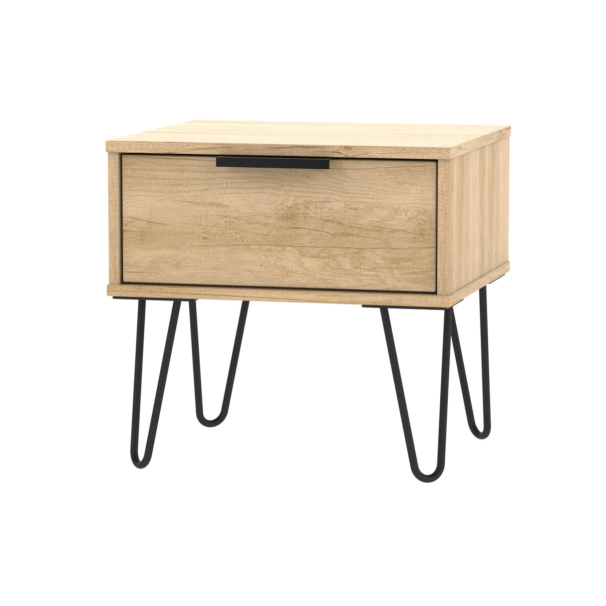 Hong Kong 1 Drawer Bedside Cabinet with Black Hairpin Legs - Welcome Furniture