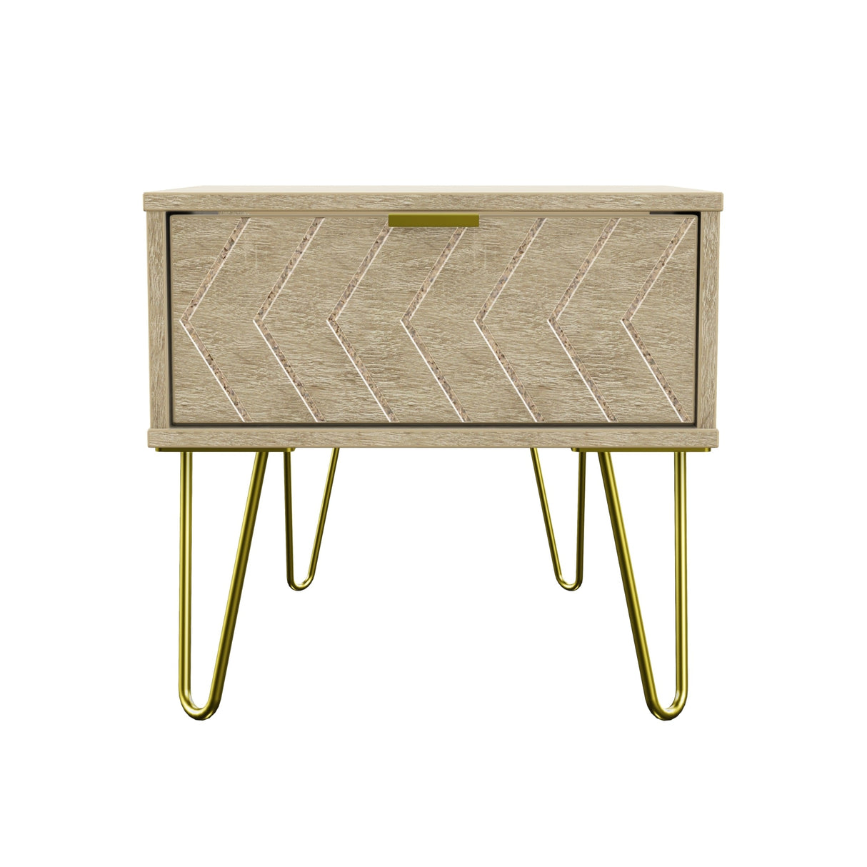 Hong Kong 1 Drawer Bedside Cabinet with Gold Hairpin Legs - Welcome Furniture