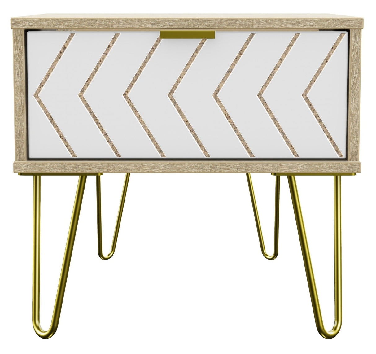 Hong Kong 1 Drawer Bedside Cabinet with Gold Hairpin Legs - Welcome Furniture