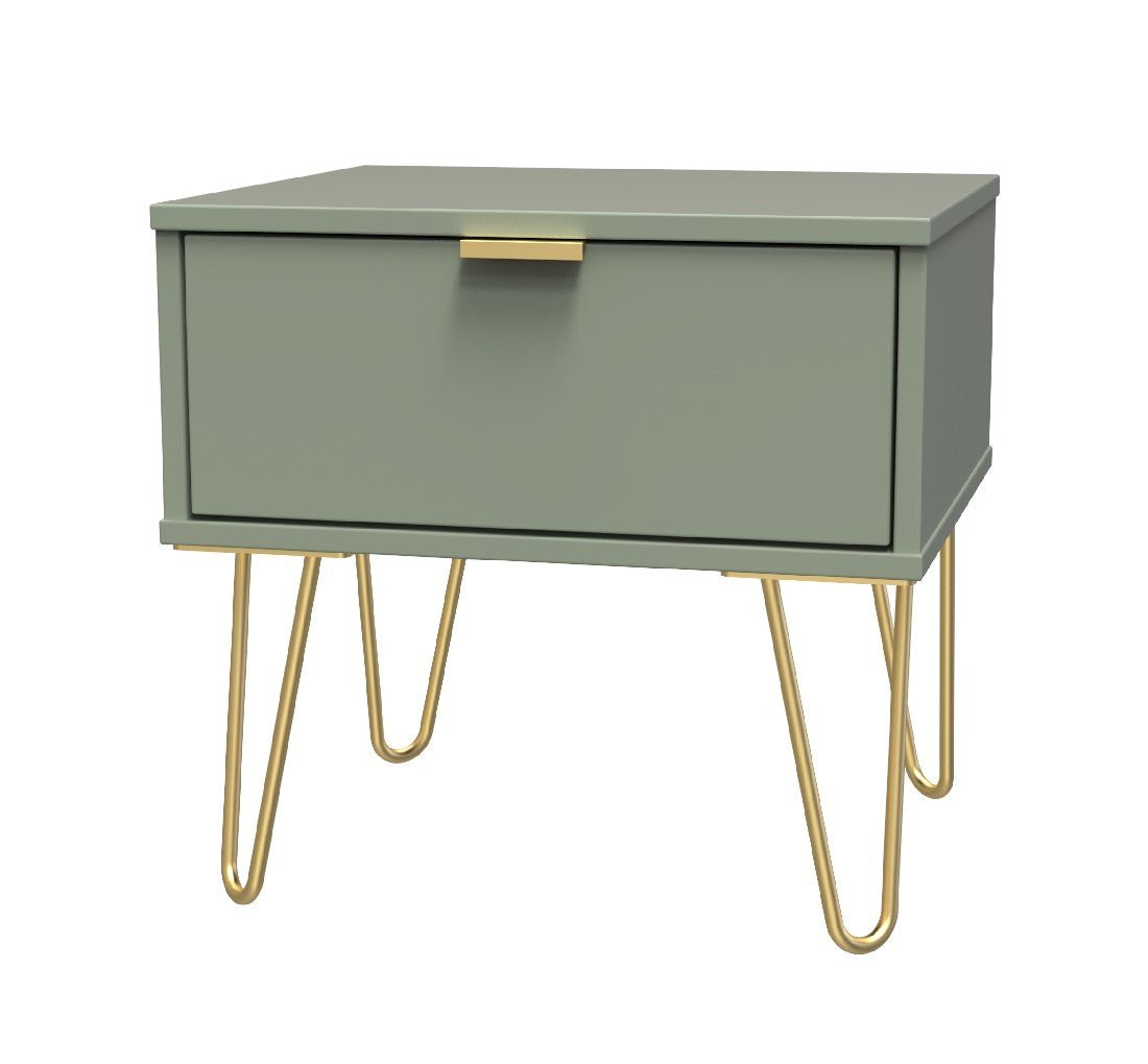 Hong Kong 1 Drawer Bedside Cabinet with Gold Hairpin Legs - Welcome Furniture