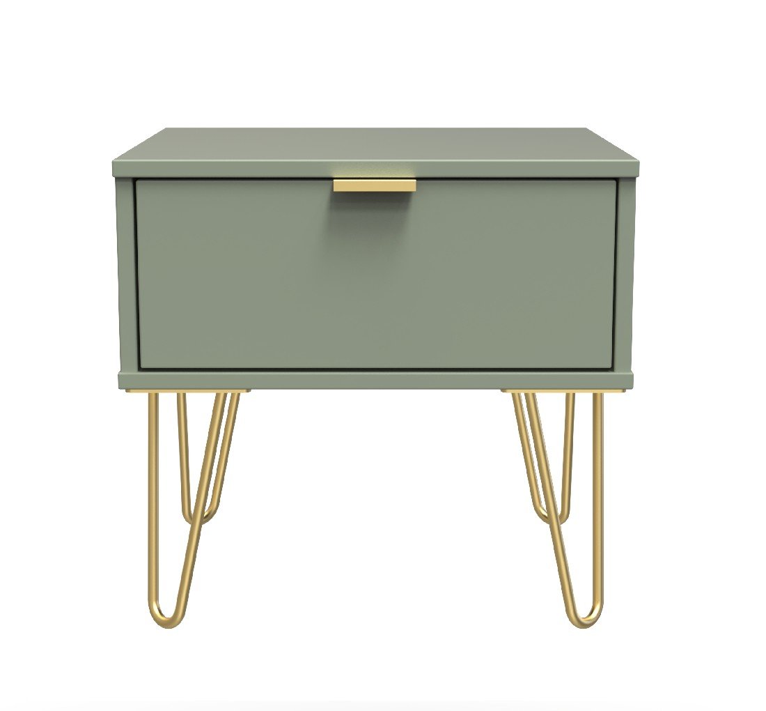 Hong Kong 1 Drawer Bedside Cabinet with Gold Hairpin Legs - Welcome Furniture