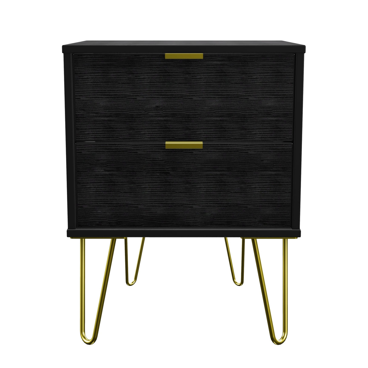 Hong Kong 2 Drawer Bedside Cabinet with Gold Hairpin Legs - Welcome Furniture