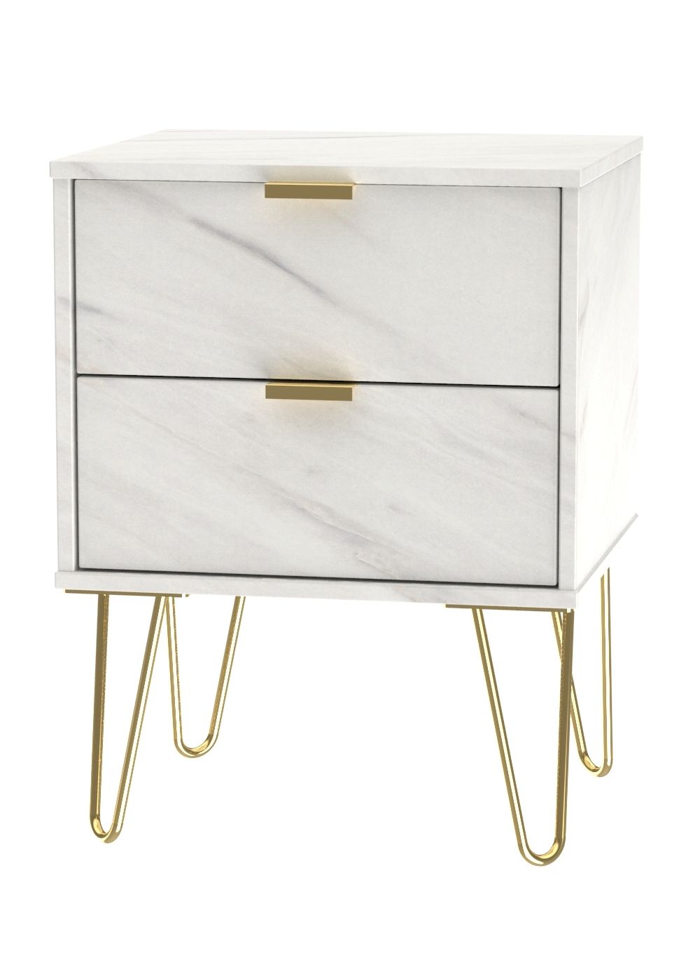 Hong Kong 2 Drawer Bedside Cabinet with Gold Hairpin Legs - Welcome Furniture