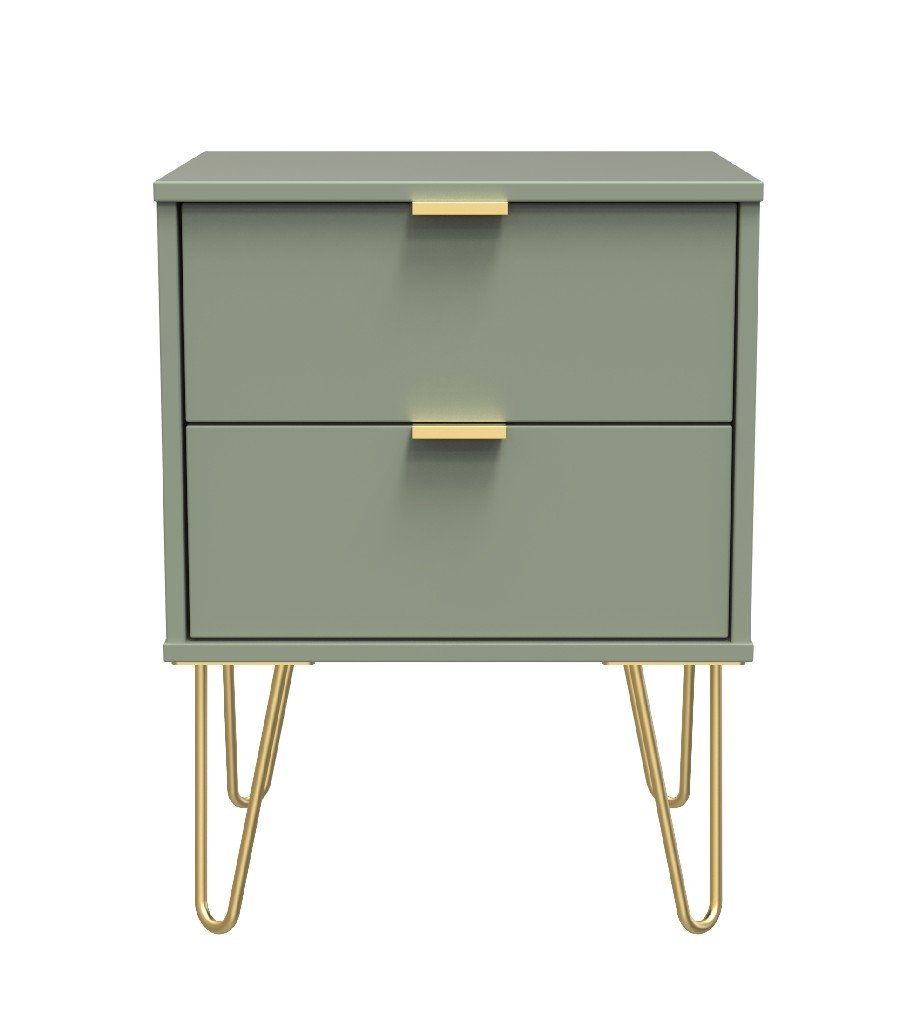Hong Kong 2 Drawer Bedside Cabinet with Gold Hairpin Legs - Welcome Furniture