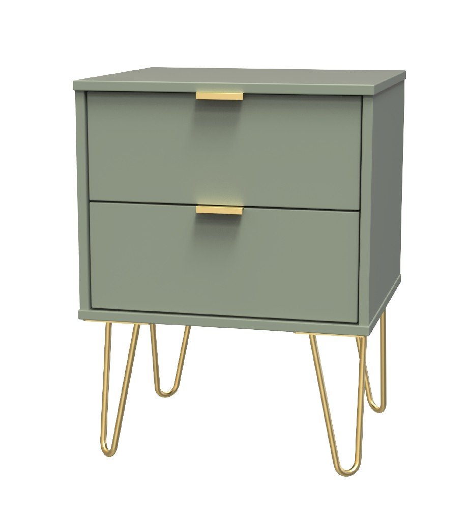 Hong Kong 2 Drawer Bedside Cabinet with Gold Hairpin Legs - Welcome Furniture