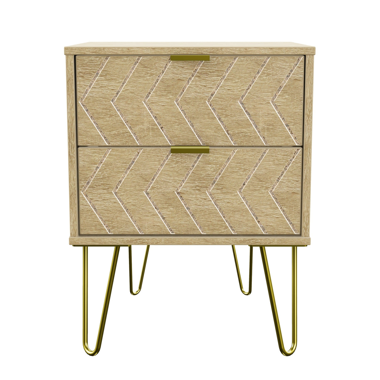 Hong Kong 2 Drawer Bedside Cabinet with Gold Legs - Welcome Furniture