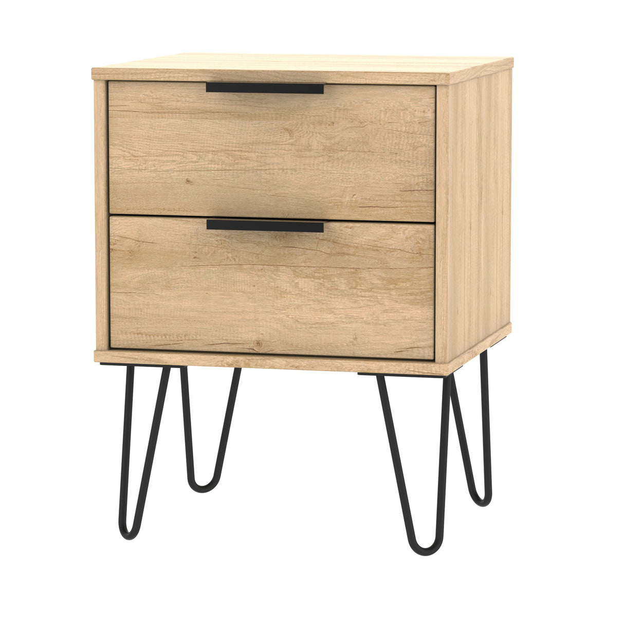 Hong Kong 2 Drawer Bedside Cabinet with Hairpin Legs - Welcome Furniture